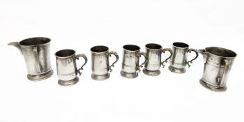 Quantity of Victorian pewter mugs to include spouted mug inscribed 'White Hart Taylor',