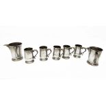 Quantity of Victorian pewter mugs to include spouted mug inscribed 'White Hart Taylor',