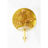 Gold-coloured aesthetic-style brooch marked 'Tiffany & Co', modelled as a fan,