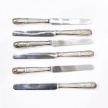 Set of six table knives with silver handles, London 1808,