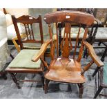 19th century elm elbow chair with pierced vase-shaped splat and an Edwardian mahogany standard