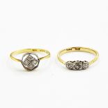 1920's/30's 18ct gold and diamond dress ring set four small diamonds, another set three diamonds,