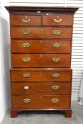 Early 19th century tallboy chest having dentil moulded cornice over two short and three long