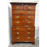 Early 19th century tallboy chest having dentil moulded cornice over two short and three long