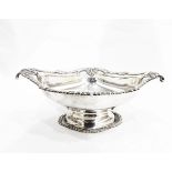 Edwardian silver pedestal bowl, London 1902, of shaped oval form with scroll and gadrooned borders,