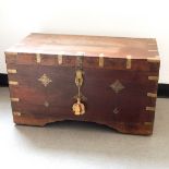 Continental oak and brass-mounted coffer with partly fitted interior,