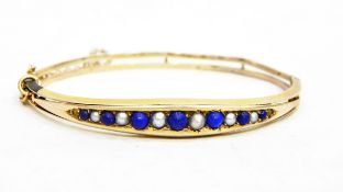 Gold, pearl and lapis lazuli bangle,