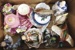 Assorted ceramics including ornaments, vases, plates, cake plate, etc.