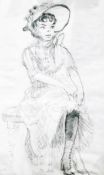 Alan Dobie (20th century) Pencil and charcoal drawing Seated portrait of Andree Melly,