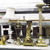 Gilt and cream painted torchere formed as a Corinthian column, on stepped foot,