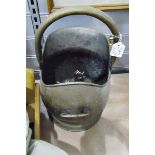 Three gentlemens' tweed suits, a brass helmet coal scuttle,