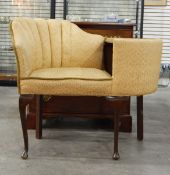 Mid 20th century gold damask tub chair with integral coffee table,