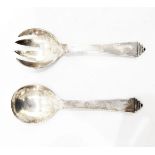 Pair of Danish silver 'Pyramid' pattern salad servers with import marks to Stockwell & Co.