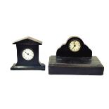 Colonial Clock Company ebonised desk clock raised on a pencil box case together with another