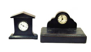 Colonial Clock Company ebonised desk clock raised on a pencil box case together with another