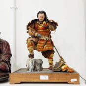 Early 20th century Japanese Samurai warrior doll in full traditional costume with kabuto, katanas,