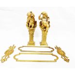 Pair of gilt brass putti with shells supported on column bases and decorative door plates (6)