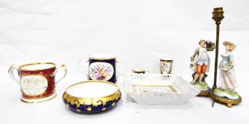 Quantity of decorative handpainted porcelain including Dresden two-handled cup with floral sprays,