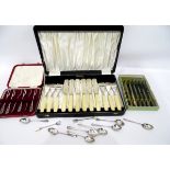 Set of six pairs of fish eaters with ivory handles and silver blades by Viners Ltd,