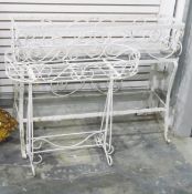 White painted metal rectangular plant stand of spiral design,