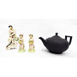 Wedgwood black basalt teapot of oblate form,