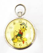 Donald Duck open-faced pocket watch in chrome case,