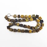 Tiger's eye necklace having string of square cut beads