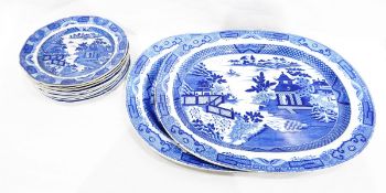Pair of 19th century blue and white pottery meat plates,