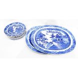 Pair of 19th century blue and white pottery meat plates,