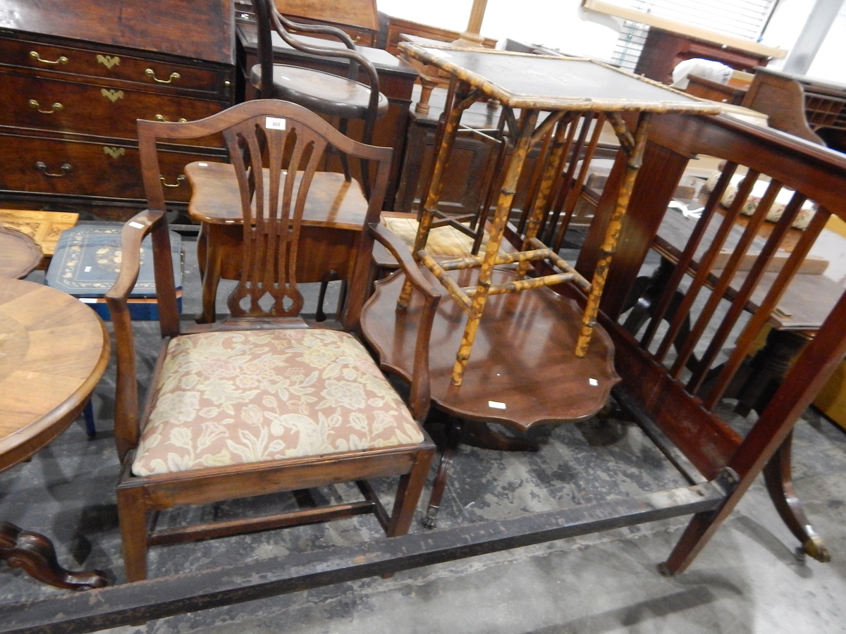 Old Hepplewhite style mahogany open armchair with splat back and drop in seat,