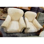 Pair of club armchairs with square tapering legs and castors (2)