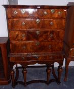 Early 18th century walnut chest on stand with moulded cornice,