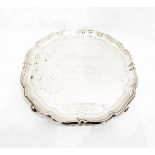 Silver salver by Harrison Bros & Howson, Sheffield 1950, of shaped circular form,