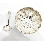 Silver sugar bowl by Pinder Bros, Sheffield 1936, of shaped circular form with petal decoration,