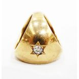 Gold-coloured metal and diamond scarf ring, domed,