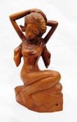 Malaysian/Balinese carved wood figure of partially draped female,