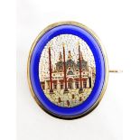Victorian gold-coloured metal micro-mosaic brooch, oval with a view of St Mark's, Venice,