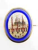 Victorian gold-coloured metal micro-mosaic brooch, oval with a view of St Mark's, Venice,