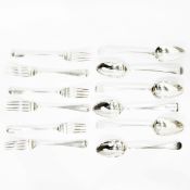 Matched set of six pairs of George III/IV dessert spoons and forks, mixed makers and dates,