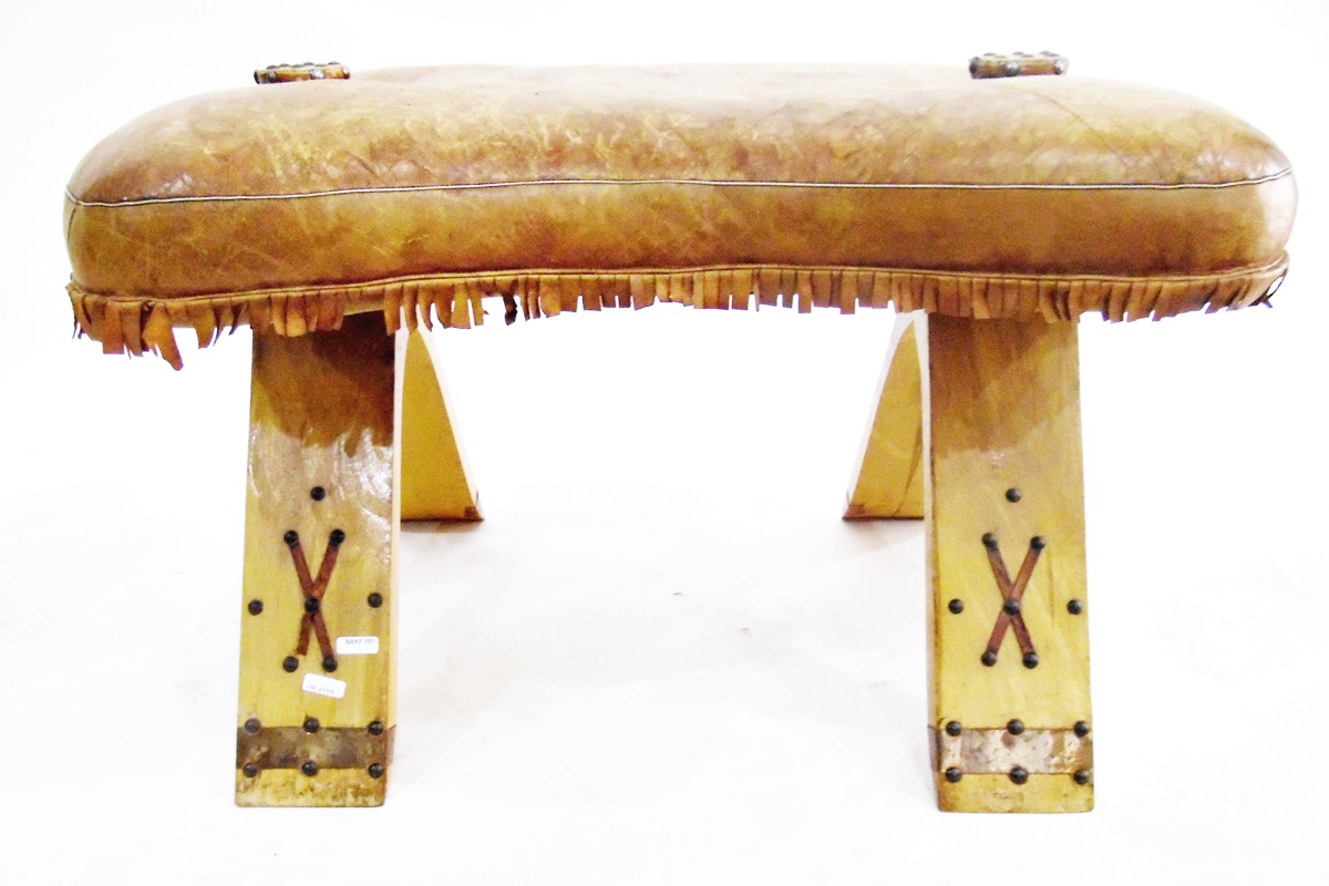 Camel-style stool with leather cushion and an Eastern mother-of-pearl inlaid table of hexagonal - Image 2 of 2
