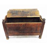 18th century continental chest with half-section hinged top, rosette carved panel front,