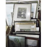 Large quantity of framed prints and an oil on board of a fishing village