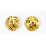 Pair of Chanel perspex clip-on earrings, the large perspex cabochons with the intertwined 'C' logo,
