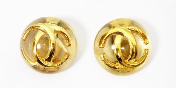 Pair of Chanel perspex clip-on earrings, the large perspex cabochons with the intertwined 'C' logo,