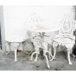 Pair of white painted cast iron garden chairs,