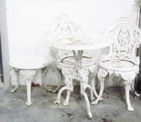 Pair of white painted cast iron garden chairs,