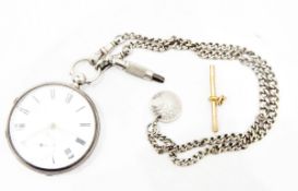 Gentleman's silver-cased open-faced pocket watch with enamel dial,