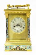 Fine French Richard & Co carriage clock with champleve enamel floral panels, silvered dial,