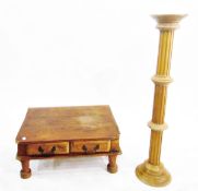 Eastern hardwood low coffee table with two frieze drawers on turned legs,