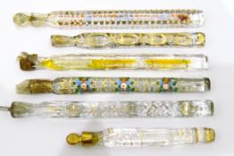 Collection of Victorian glass scent phials with etched and handpainted decoration (6)